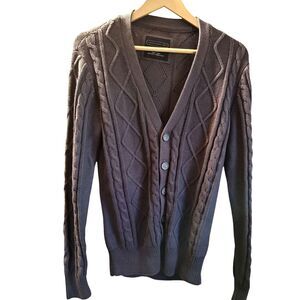 VINTAGE TwentyOne Men Y2k Gray Cardigan Cable Knit Medium Preppy Dad Grandpa